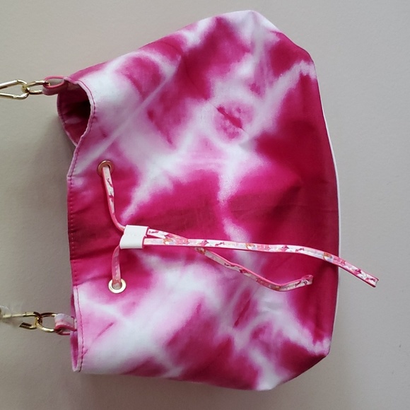 Estee Lauder Tie-Dye Bucket Bag Tote Pink White Recycled Fabric NWT - Picture 2 of 8